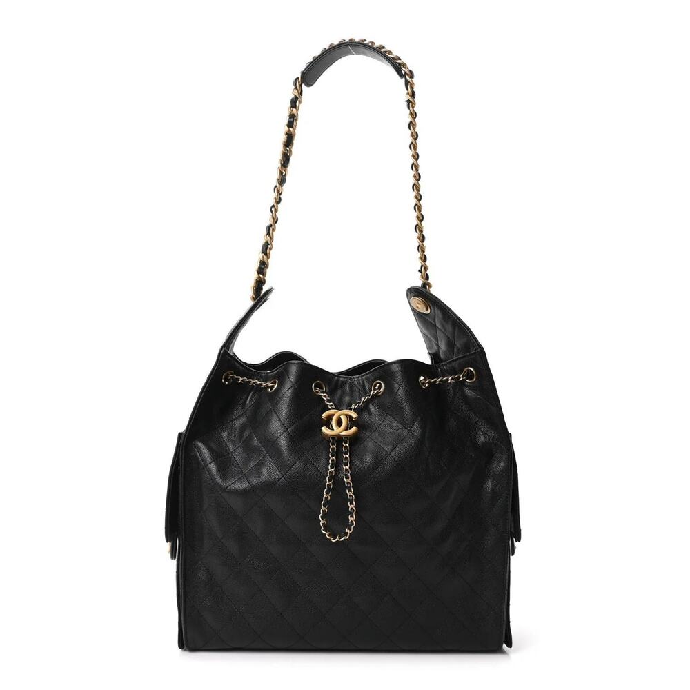 CHANEL 25 Medium Black Caviar Quilted Handbag